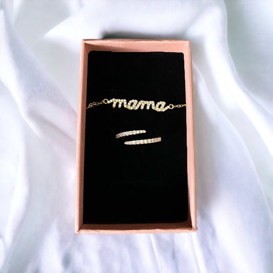 The Mama bracelet & the crystal wrap ring set